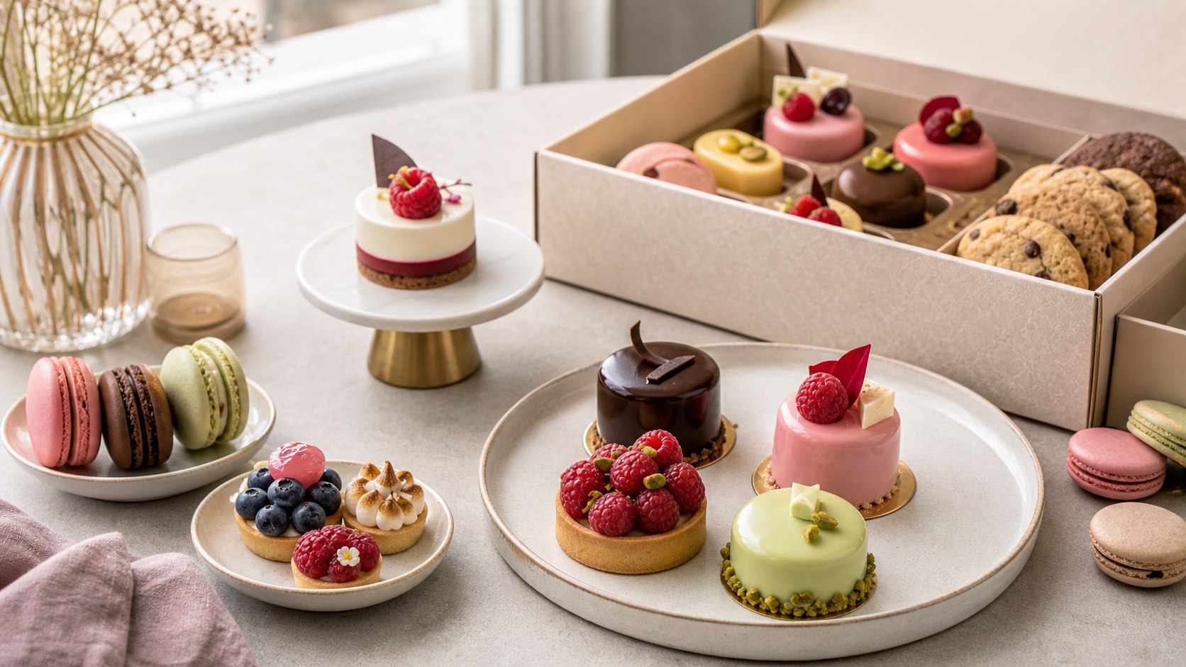 Pastry box with assorted desserts